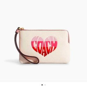 COACH Corner Zip Wristlet With Stripe Heart Motif